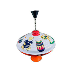 VTG 1970s Simm Spielwaren Tin Spin Top Train Carousel Bear Retro Toy